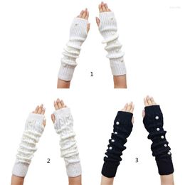 Knee Pads 1 Pair Autumn Winter Women Knit Gloves Arm Wrist Sleeve Hand Warmer Girls Long Half Mittens Fingerless Stretchy Pearl