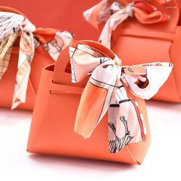 Gift Wrap 5pcs Leather Candy Box Handbag Shape Ribbon Bow With Handle Packaging Bags Wedding Baby Shower Party Favour Wrapping Decor