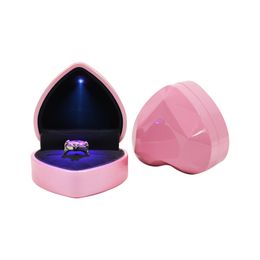 Heart Shape LED Light Ring Holder Box Wedding Display Jewelry Packaging Decoration
