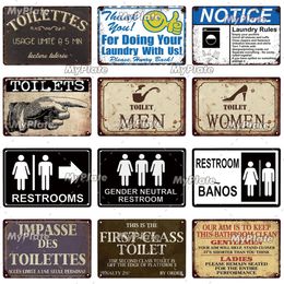 Toilettes Vintage Metal Painting Plaque Bathroom Tin Sign Wall Decor For Pub Club Man Cave Bar Decor Restroom Plates Woo