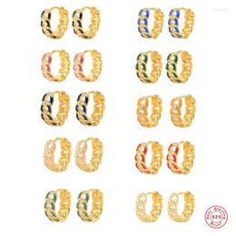Hoop Earrings 925 Sterling Silver With Real Gold CZ For Women INS Simple Enamel Dripping Oil Colorful Jewelry