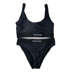 Letters Webbing Women Tankinis Swimwear Black High Rise Bikinis Summer Holiday Split Swimsuits Padded Beach Bathing Suit