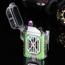 Lighter Transparent PC USB Zinc Alloy Lighters Windproof Double ARC Dry Herb Tobacco Cigarette Holder Portable Waterproof Smoking Lighter