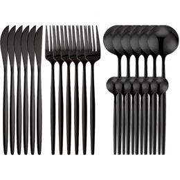 Dinnerware Sets 24pcs Matte Black Flatware Stainless Steel Cutlery Knife Fork Spoon Silverware Dishwasher Safe Tableware 221208