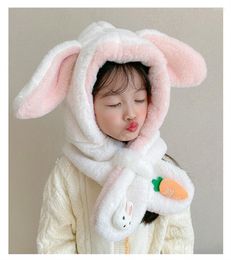 Hats Warm Ears Winter Children Hat Plus Fleece Kid Caps Cartoon Scarf Set Cute Baby Plush Pullover Head Cap With Ear