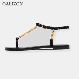 New Shoes Chain Flats Summer Women Rome Beach Open Toe Slides Buckle Strap Sandals Casual Weave Ladies Slippers T Dd
