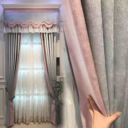 Curtain Thickened High Shading Chenille Fabric Simple Curtains For Modern Living Room Bedroom Solid Color Mosaic Grey Pink Blue