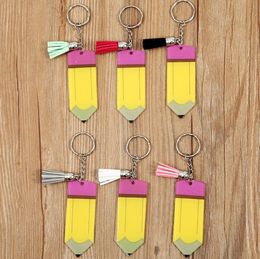 Party DIY Name Pencil Keychain Acrylic Key Chain Personality Blank Letter Keys Pendant with Tassel Decoration Christmas Gift SN34