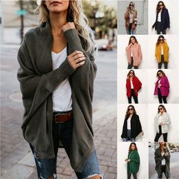 Fitshinling Oversized Sweater Cardigan Female Clothes Patchwork Batwing Sleeve Long Outerwear Women Winter Big Size Jacket Coat