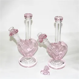 Pink purple heart Glass Bongs Oil Rig Hookahs 14mm Female Heady Water Pipes Dab Rigs ash catcher quatz banger