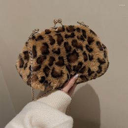 Evening Bags Leopard Print Fluffy Shoulder Crossbody Woman Cow Pattern Handbags Female Winter Plush Bag Fashion Lady Small Purses