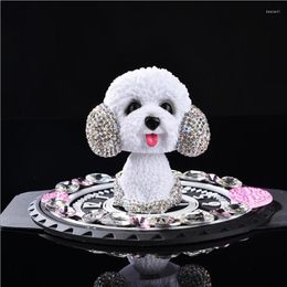 Interior Decorations Bling Rhinestone Cute Puppy Dog Car Dashboard Ornament Shaking Head Display Decor Handmade Crystal Auto Accessories