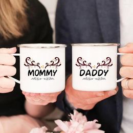 Mugs Mom Dad Creative Print Enamel Coffee Home Party Beer Drink Juice Cola Cups Handle Milk Mug Husband Wife Lovers Funny Gifts