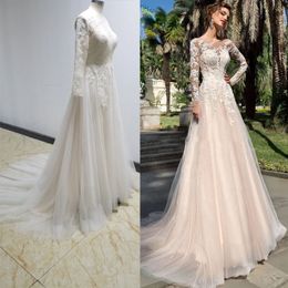 Real Image Long Sleeve Boho Wedding Dress A Line Lace Appliques Bridal Wedding Gowns Vestido De Noiva