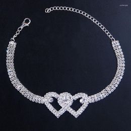 Anklets Fashion Hip Hop Rhinestone Heart Cuban Anklet Bracelet For Women Heart-shape Iced Out Leg Ankle Chain Wholesale Foot Jewellery