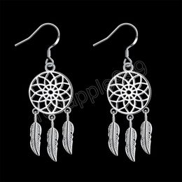 925 Silver Dream catcher feathers dangle earrings charms for women fashion party wedding Jewelry gifts