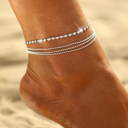 Anklets Boho Anklet Foot Chain Ankle Summer Bracelet Multi-layer Cyastal Bead Sandals Barefoot Beach Bridal Jewellery A015