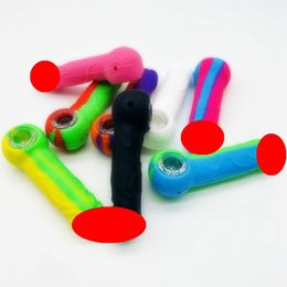 PORTABLE Innovative Silicone Pipes Dry Herb Tobacco Philtre Glass Bowl Hand Smoking Cigarette Holder Tube DHL