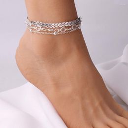 Anklets 3 Pcs/Set Multilayer Bracelet For Women Summer Beach On Foot Ankle Leg Chain 2022 LadyJewerly Gift M6004