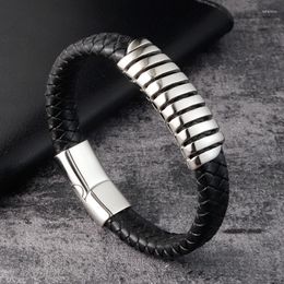 Charm Bracelets Fashion Men Bracelet Stainless Steel Magnetic Clasps Black Braided Leather Cool Male Jewellery Accessories Party Gifts