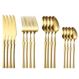 Dinnerware Sets 16pcs Gold Cutlery Set Forks Knives Spoons Dishwasher Safe Stainless Steel Western Tableware Silverware Wedding Gift 221208