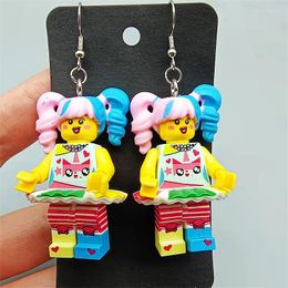 Dangle Earrings Fashion Girl Figure Toy Funny Brick Boy Jewellery For Women Stainless Steel Hook Earring