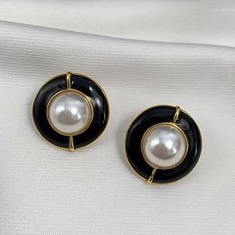 Dangle Earrings Famous Luxury Jewellery Designer Brand Black Drop Glaze Pearl Large Round Women High Quality Party Runway Trend Fashion