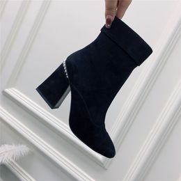 Luxury Design Boots Channel Fashion Women Retro Decoration Winter Warm Snow Non slip High Heel Martin Knight Tassel Casual Socks Boots 09-08