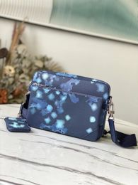 bags 3 Piece Set Men luxury desinger Messenger Bag Eclipse Reverse Crossbody Bags Leather Shoulder Bag With Purse Wallet Clutch Printed blue