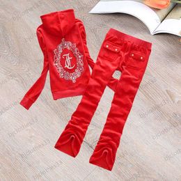 Juicy Tracksuit Brand Womens Two Piece Pant Hot Drill Decoration Regular Hooded Tops Wide-leg Flared Pants Designer Joker Women Clothing Xs-xxxl