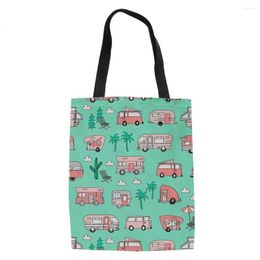 Evening Bags Happy Camper Cartoon Women Handbag Canvas Tote Reusable Ladies Shopping Bag Students Girls Eco Foldable Shoulder