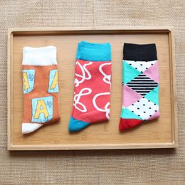 Men's Socks Colour Cotton Pattern Crew Happy High Quality Leisure Harajuku Skating Brand Novelty Art Cool Skarpetk