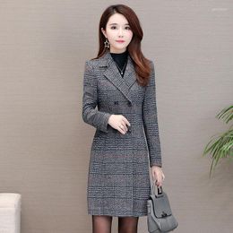 Women's Wool 2022 Autumn Winter Woolen Windbreaker Woman Woolan Overcoat Chic Long Plaid Jacket Female Double-breasted Coats Clothing