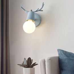 Nordic antlers LED wall lamp modern small antler shape bedside children's room colorful lighting