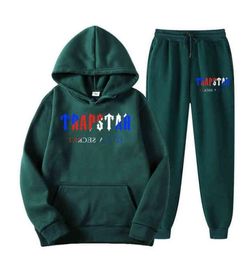 Trailsuit Trapstar Marka Baskılı Spor Giyim Erkekler S Tişörtleri Renkler Sıcak iki parça Set gevşek kapüşonlu sweatshirt pantolon koşu ceket qing