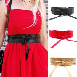 Belts Elegant Women Belt Soft PU Leather Wide High Waist Lady Self Tie Wrap Around Waistband Dress Accessories