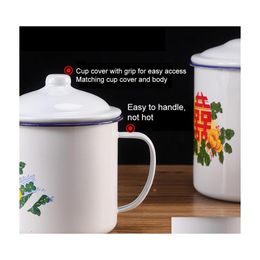 Mugs Nostalgic Chinese Enamel Cup With Lid Creative Instant Noodle Bowl Large Capacity Literary Tea Mug Gift 750/1100/3000Ml Lad3 Dr Dhg5I