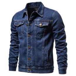 Men Jean Jackets Coats Classic Lapel Denim Jacket Casual Washed Button Down Trucker Outerwear Jacket Plus Size M-5XL