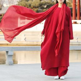 Ethnic Clothing Chinese Style Women Dress With Sling Cotton Linen 2PCS Yaga Tang Suit Female Uniform Vintage Dance Costume Hanfu