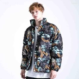 Men's Down Chinese Printed Cotton Jacket High Street Loose Bread And Women's Jackets Hip Hop Fashion Brand