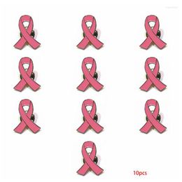 Brooches 10Pcs/Set Womens Jewelry Enamel Pink Ribbon Brooch Pins Surviving Breast Cancer Awareness Hope Lapel Buttons Badges