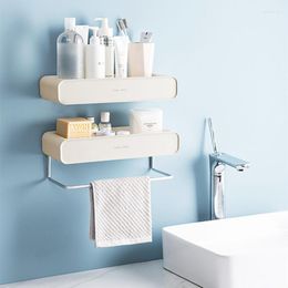 Storage Boxes Multifunctional Wall-Mounted Cosmetic Shelf Rack Holder Organiser For Bathroom No Drill Towel Hanger Hook Bar Rail