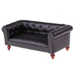 Kitchens Play Food Retro miniature leather long sofa couch 112 dolls house living room black 221208