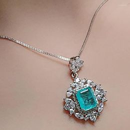 9xn2 Pendant Necklaces Wong Rain 925 Sterling Silver Created Moissanite Paraiba Tourmaline Gemstone Wedding Pendent Necklace Fine Jewelr