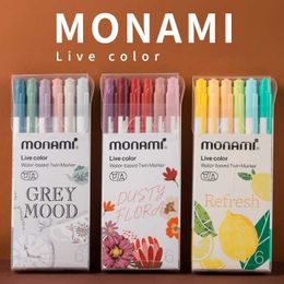 Monami Live Colour 6pcs Art Marker Pens Set Plus Dual-side Writing Liner Refresh Floral Design for Drawing School A7300