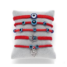 Id Identification Classic Kabh Red String Thread Hamsa Hand Braid Bracelets Blue Turkish Evil Eye Bead Bracelet Fatima Friendship J Dh0Pt