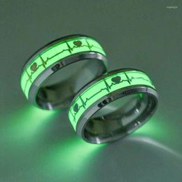 Cluster Rings Fashion Luminous ECG Stainless Steel Ring Female Couple Heartbeat Titanium For Women Men Jewelry Gift