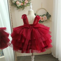 Girl Dresses Cute 2023 Flower Girls Dress With Sleeves For Wedding Party Lace Puffy Bow Princess Ball Gown Little Birthday Outfits
