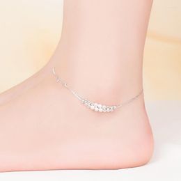 Anklets Fashion 925 Sterling Silver Anklet Fine Jewelry Simple Beading Foot Chain For Women Girl S925 Ankle Leg Bracelet