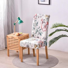 Chair Covers 4 Seasons Elastic Cover Dining Table Print Flower Pastoral Polyester Fabric Seat Dust-proof Cloth Office El Decor